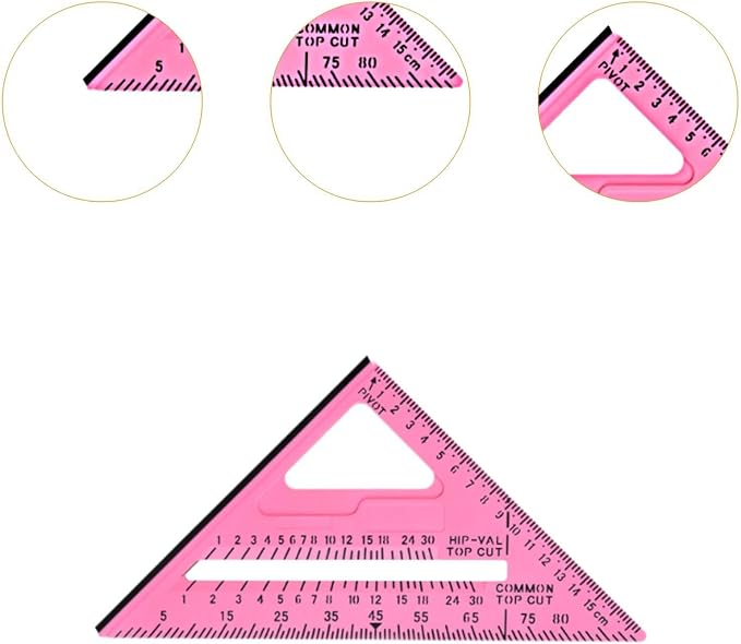 Generic Carpentry Triangle Ruler Protractor Carpenters Tool Woodwork Measuring Right Angle Ruler for Machinist Remodeling Projects, Pink