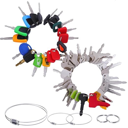 48 Multi Type Heavy Equipment Master Key Set for CAT Caterpillar Hyster John Deere Komatsu Volvo Kubota JCB Case Ford Holland Hitachi Yanmar Takeuchi Terex Construction Equipment Machinery