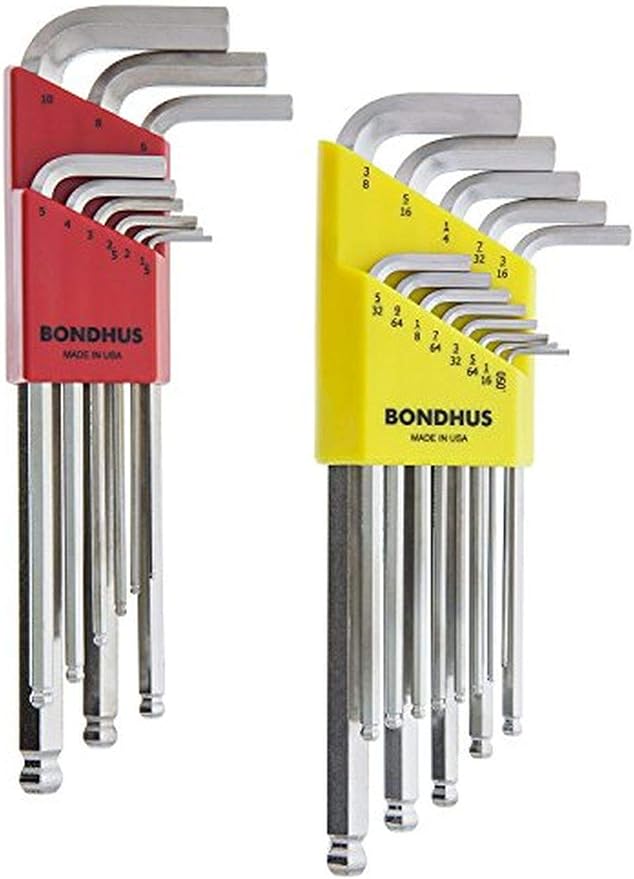 Bondhus 26999 Ball End Tip Hex Key L-Wrench Set w/BriteGuard, 22 Piece