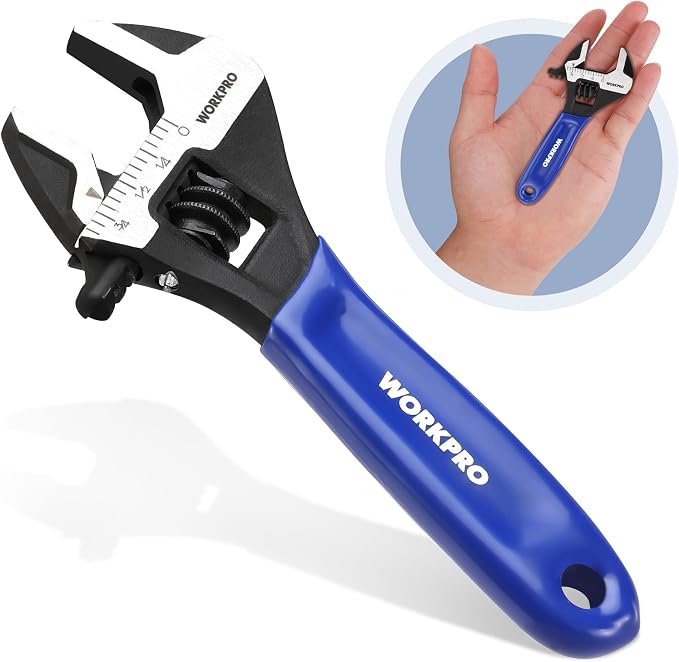 WORKPRO 4-Inch Mini Adjustable Wrench, Cr-V Steel Wide Jaw Black Oxide Wrench for Small Nuts, Metric & SAE Scales, for Home, Workshop and DIY (Pack of 2)