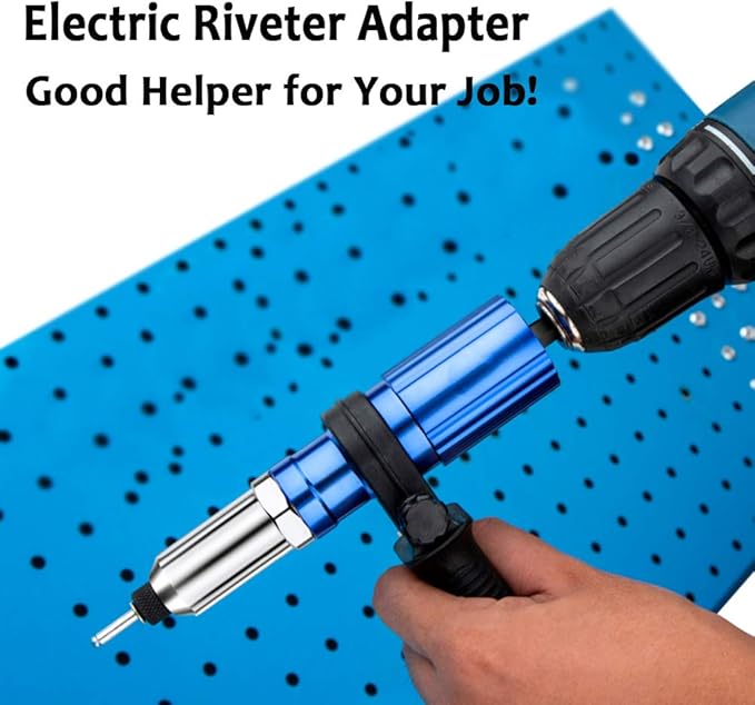 Professional Electric Rivet Gun Adapter Kit - Cordless Riveting Drill Tool with 3-Claw Head, 4 Rivet Heads, Removable Plastic Handle & 100 Blind Rivets - Easy Processing for Pop Rivets