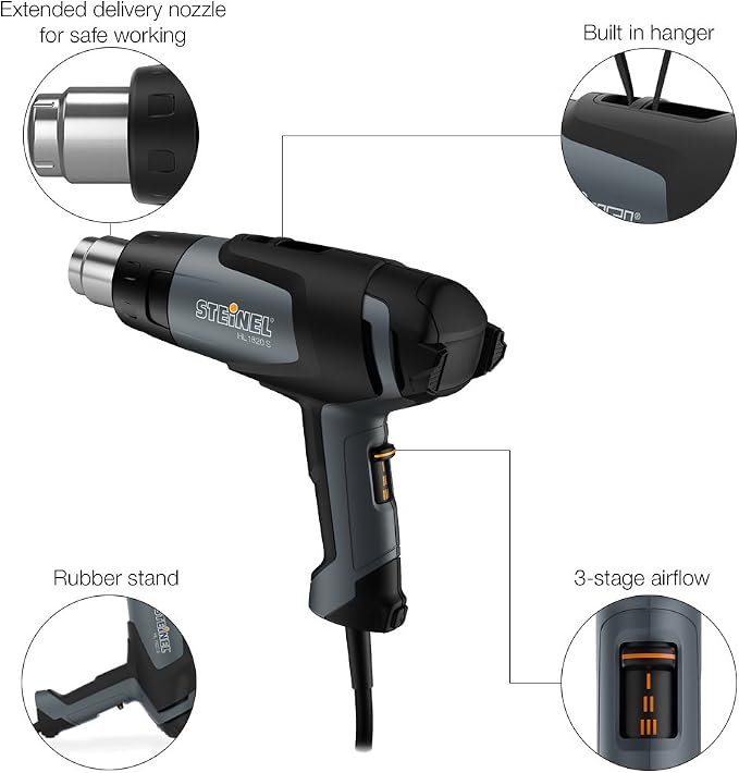 Steinel HL 1820 S General Purpose Kit - incl. heat tool with 1400 Watts, adjustable temperature & airflow, hot air blower set for stripping paint, soldering pipes, shaping plastics