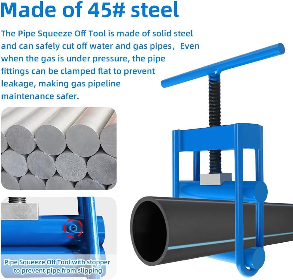 Pipe Squeeze Off Tool, Gas Line Squeeze-Off Tool, For PE/PPR/PVC Plastic Water Line or Natural Gas Pipeline, Pipe Blocker, Blue Shut Off Tool (1/2-5.5 in)