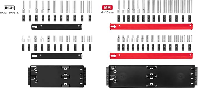 TEKTON 1/4 Inch Drive 6-Point Socket Set, 50-Piece | SHD90215 | (5/32 - 9/16 in., 4 - 15 mm), Shallow and Deep, Socket Rail