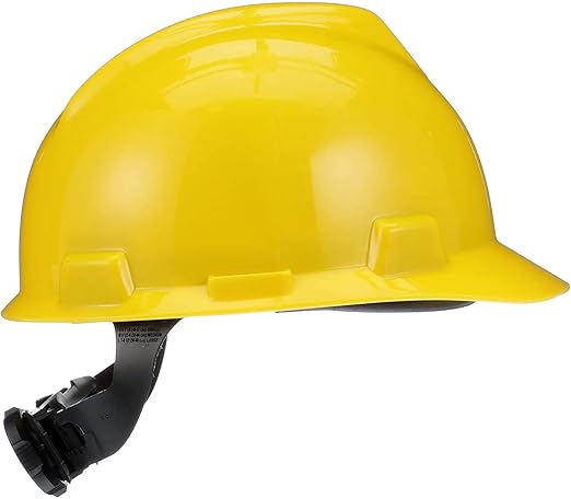 MSA 475360 V-Gard Cap Style Safety Hard Hat With Fas-Trac III Ratchet Suspension | Polyethylene Shell, Superior Impact Protection, Self Adjusting Crown-Straps - Standard Size in Yellow