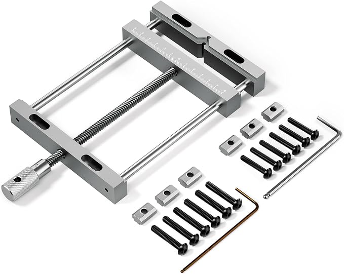 WMCA010 Aluminum Bench Vise Clamp for CNC Router Machine, High Precision CNC Router Clamp for Uniquely Shaped Woodworking, Metalworking Milling Projects, Measures 12.4" x 7" x 1.1",Clamping Range 0-8"