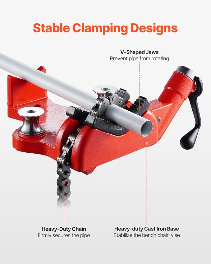 VEVOR Heavy-Duty Pipe Chain Vise, 1/2" - 8" Pipe Capacity, 34.6" Rugged Chain & Cast Iron Base, Industrial-Grade Pipe Clamping for Plumbing, Automotive Repairs, Metalworking