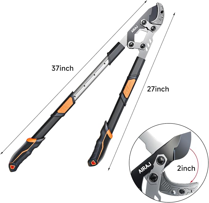 AIRAJ 27-37'' Extendable Anvil Loppers,Tree Trimmer Heavy Duty with Compound Action,Branch Cutter with 2” Cutting Capacity,Chops Thick Branches Ease,Garden Lopper for Gardening Pruning Shears