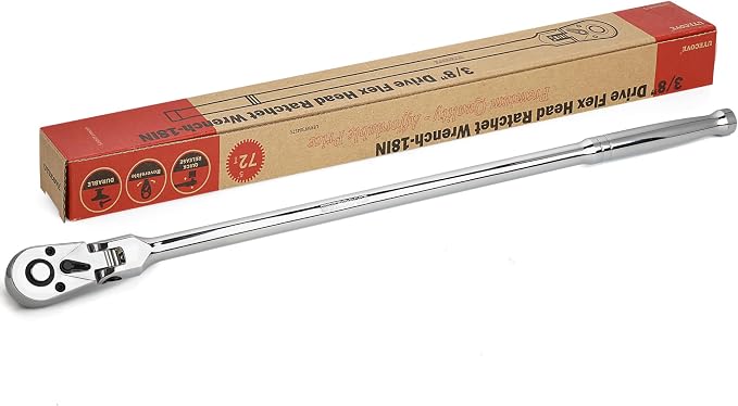 3/8-Inch Drive Ratchet Flex Head Ratchet 18"/457mm | 3/8 Ratchet Long Handle, 72 Tooth Quick Release Swivel Head Ratchet Cr-Mo Head Socket Wrench Flexible Ratchet Handle
