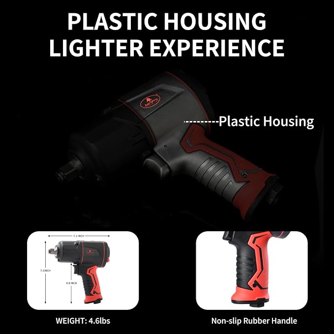 AEROPRO TOOLS 1/2-Inch Composite Air Impact Wrench Pneumatic Impact Wrench | Twin Hammer,1220 FT-LBS Max Loosening Torque,8000RPM,for Auto Repair,Tire Shop (Lightweight Housing)