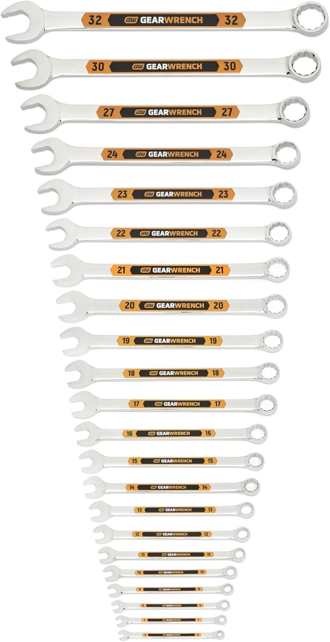 GEARWRENCH 22 Pc 12 Pt Hi-Viz Long Pattern Combination mm Wrench Set|81916H