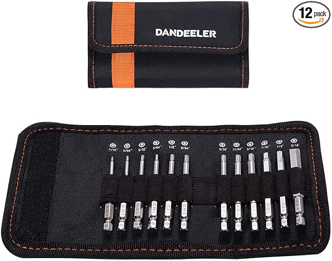 Dandeeler 12 Piece Allen Wrench Drill Bits Security Hex Bit Set SAE, S2 Steel 3 Long, with Tool Bag 12pc Security Hex SAE 3inch