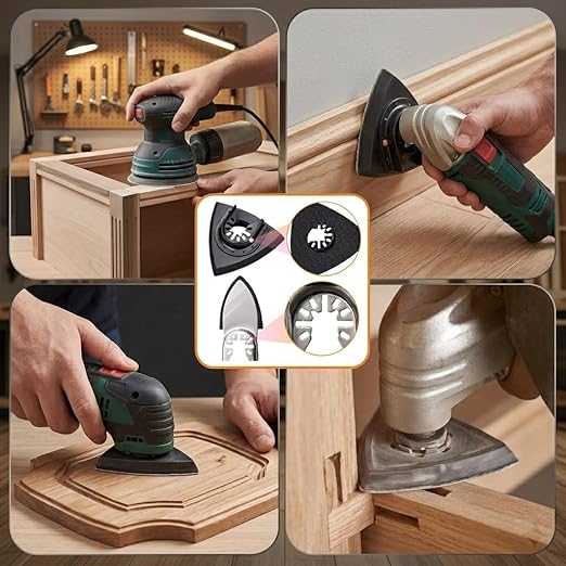 Towbluii Multitool Sanding Pads for Detail Wood Finishing, Multi-Grit Assorted Sandpaper with Triangle & Finger Attachments, Durable Hook and Loop Sanding Sheets for Furniture & Edge Work（105p
