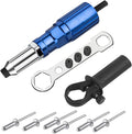 Rivet Gun Adapter Kit, Riveting Gun Head Tool for Cordless Drill, with 4 Rivet Head/Removable Handle/100pcsx4.0mm Studs (Blue)