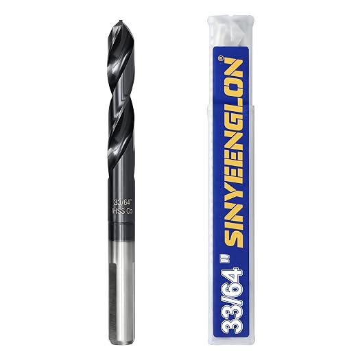 33/64 Drill Bit for Metal and Hardened Steel, M35 Cobalt 1/2 Inch Reduced Shank Industrial Grade Heavy Duty Drill Bit, with Index Storage Case