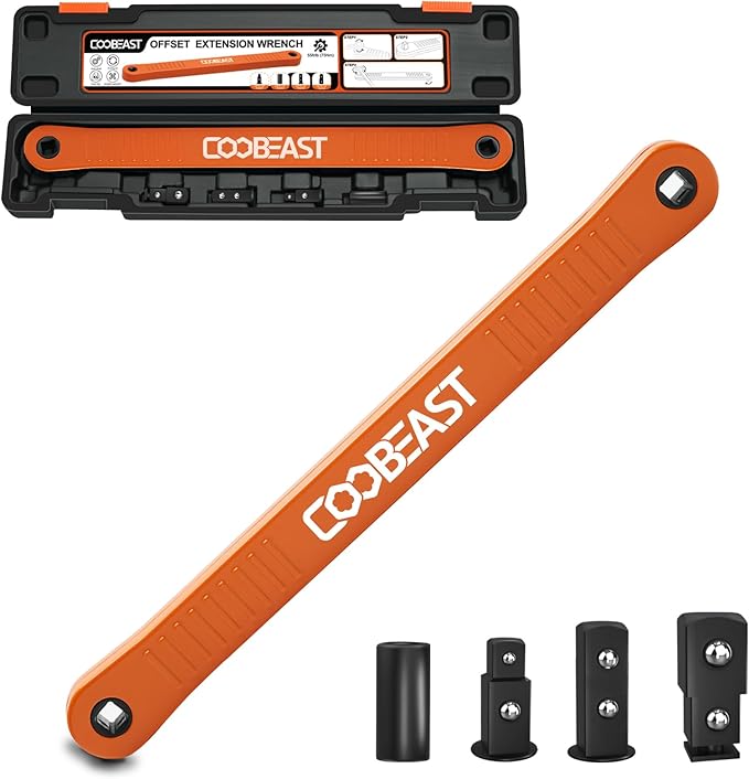coobeast 3/8 inch offset extension wrench Impact Ready Socket Wrench Extender Tool with Versatile 1/4", 3/8", and 1/2" Square Drive Adapters, Universal Extensions Wrench for Small Place