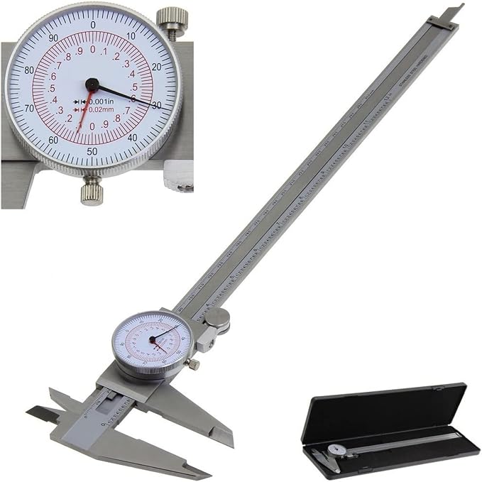 Dial Caliper 6" 8" 12" / 150 200 300mm Metric/INCH Standard MM Dual Hand Reading Scale Vernier Caliper with Dial Thickness Gauge(0-200mm 8inch)