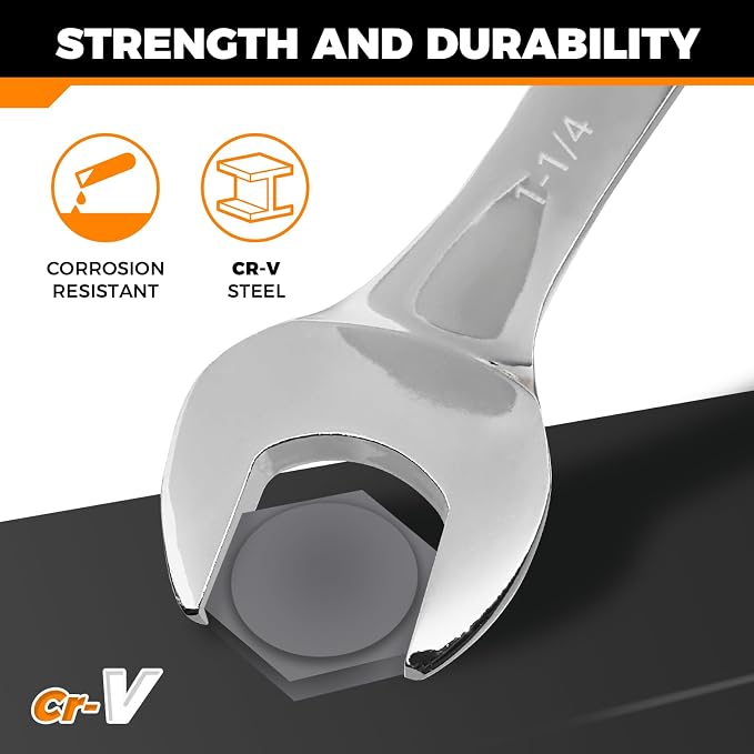 Der Erwachte 6-Piece SAE Wrench Set, Large Wrench Set | 15/16", 1", 1-1/16", 1-1/8", 1-3/16", 1-1/4", Long Big Open End Combination Wrench Set, 12-point, roll-up storage pouch