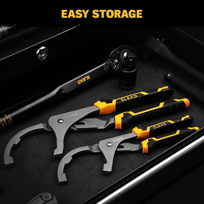 ELEAD Adjustable Oil Filter Wrench Set - 9" & 12" Pliers for Cars, Trucks, Motorcycles - Durable Carbon Steel, Ergonomic Grip, Easy Access Design