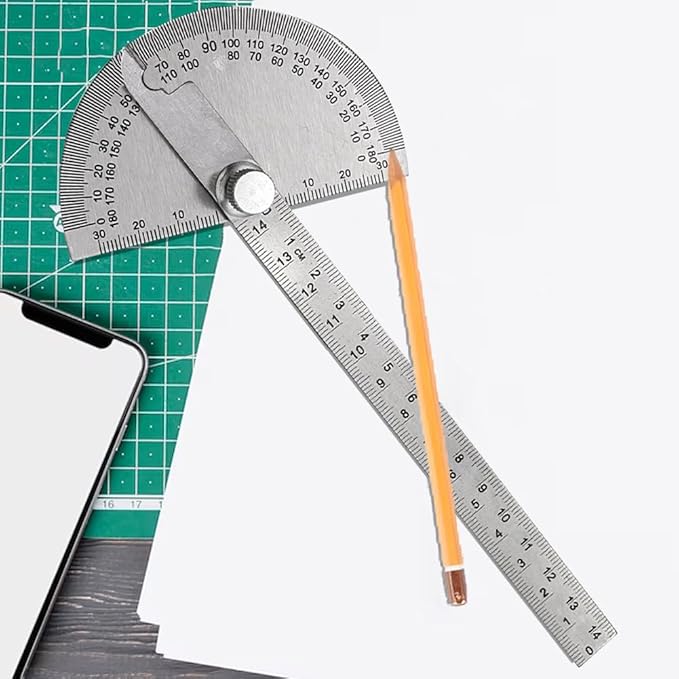 Stainless Steel Angle Protractor, 0-180° Round Head Protractor, Woodworking Angles Finder Ruler, Machinist Tool, Adjustable Angle Measure Tool (COLOR:Silver)