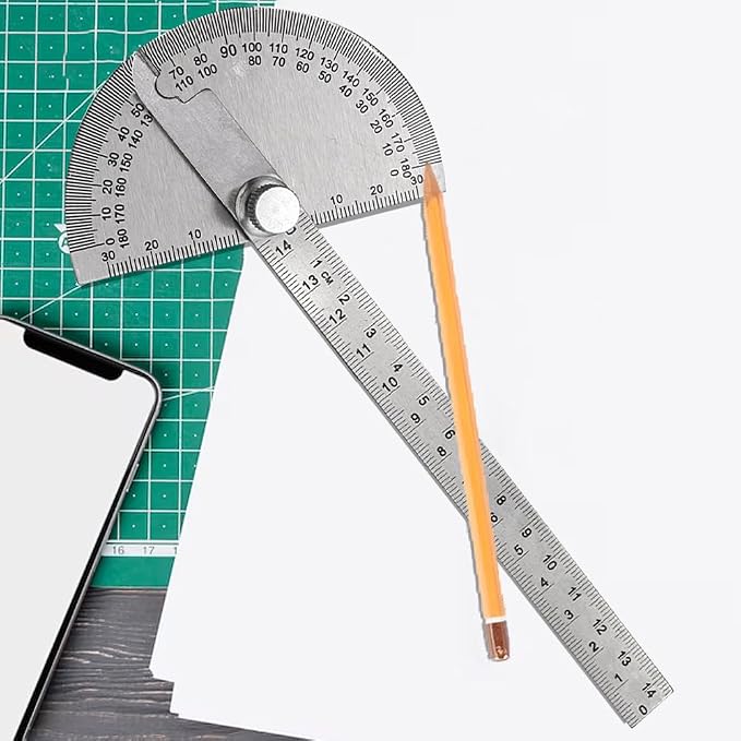 0-180° Round Head Protractor, Stainless Steel Angle Finder Ruler, Adjustable Angle Measuring Tool for Carpenters & Woodworking Hobbyists