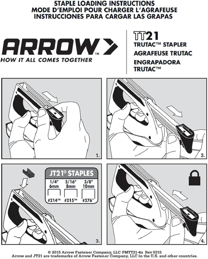 Arrow TT21 TruTac Forward Action Staple Gun, Manual Push Stapler for Upholstery, Crafts, Decorating, and Repairs, Fits JT21 Thin Wire Staples