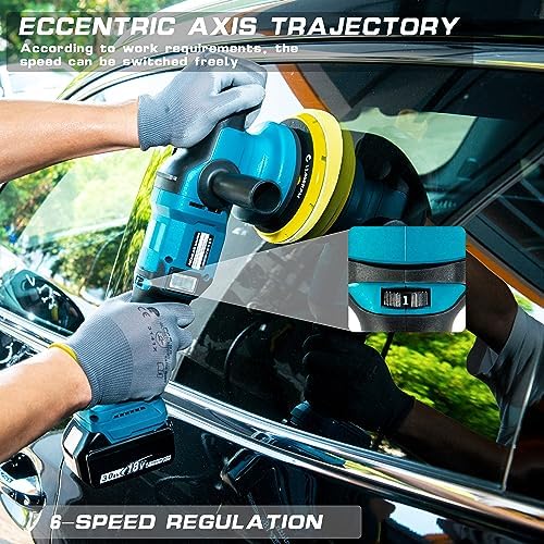 Nichilas Cordless Car Polisher, 6 speeds Brushless Motor Handle Car Waxer with 150mm Work Disk, Compatible with MAKITA 18V Batteries (Battery Not Included)