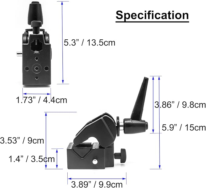 PHOCUS Super Clamp with 5/8" Stud, Spring Lock, 2.1" Jaw Grip, 2 Pack