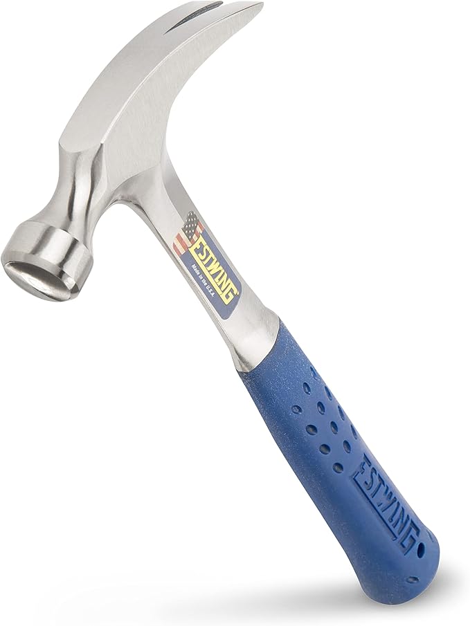 ESTWING Hammer - 12 oz USA Made Straight Rip Claw Hammer with Smooth Face & Shock Reduction Grip - E3-12S
