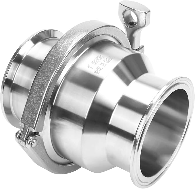 DERNORD Sanitary Check Valve - One Way Flow - 3" Tri Clamp Style, Stainless Steel 304, FKM Gasket