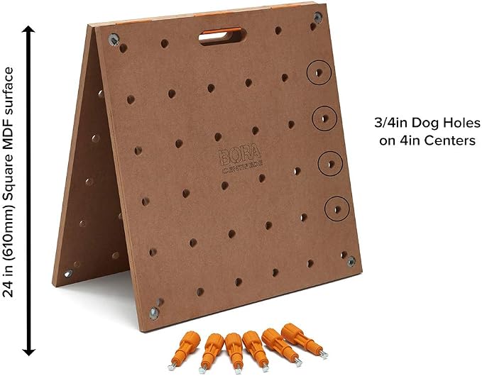 Bora Centipede Workbench Table Top For Bora Centipede Work Stand Saw Horses - 24" x 48" - Includes Wood Top with 3/4" Dog Holes + 6 Quick-Twist Lock Handles for Portable, Temporary Work Bench, CK22T