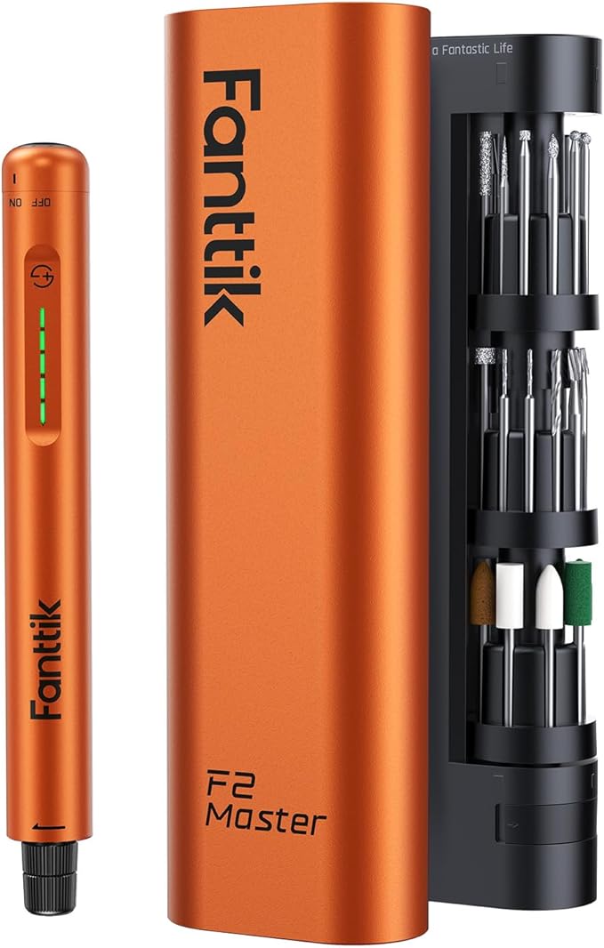 Fanttik F2 Master Mini Cordless Rotary Tool Kit, NeoPulse Motor, 5 Variable Speed, 25000 RPM, Revostor Hub, 35 Accessories, for 3D Printer Sanding, Polishing, Drilling, Carving, DIY Crafts - Orange