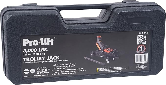 Pro-Lift Hydraulic 1.5 Ton Trolley Jack Car Lift with Blow Molded Storage Case - 3000 LBS Capacity Orange