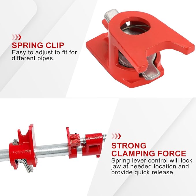 1/2" Wood Gluing Pipe Clamp Set with Unique Foot Design Red Heavy Duty Bar Clamps Cast Iron Quick Release Pipe Clamp Tools for Woodworking (4pc, 1/2" with foot)