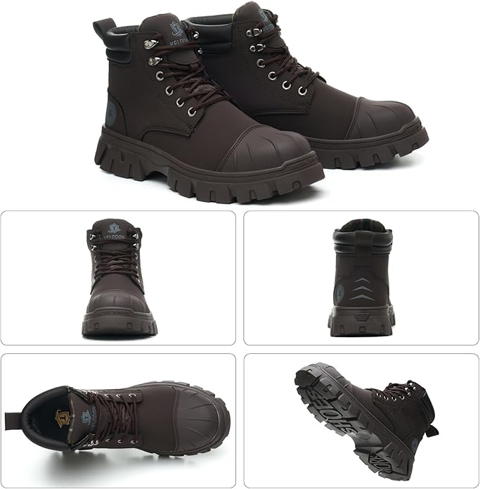 KELODON Waterproof Steel Toe Boots For Men 6 Inch Leather Steel Toe Shoes Non Slip Resistant Safety Work Boots Indestructible Lightweight Construction Boot