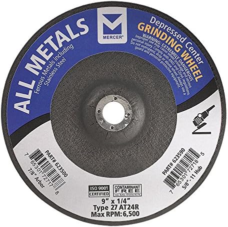 Mercer Industries 623500 Type 27 All Metals Grinding Wheel, 9" x 1/4" X 7/8", 15 Pack