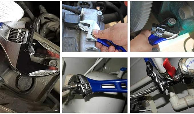 Large Opening Adjustable Wrench Spanner with Short Handle 4'' 5'' 6'' 8"(4''+5''+6''+8", blue)