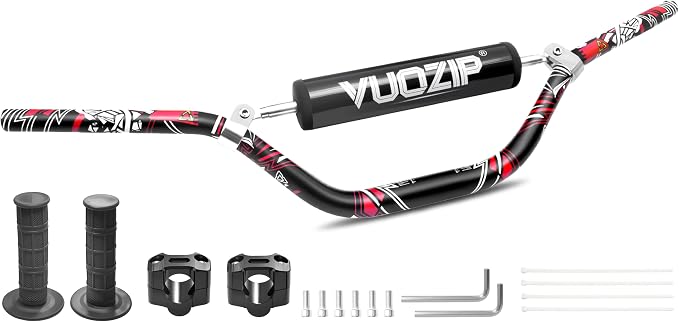 1-1/8" 28mm Mid-Rise Dirt Bike Handlebars - 6061-T6 Aluminum Heavy-Duty Handlebar with Foam Pad, Grips & Riser Clamp Kit, Universal Fit for Motocross Pit Bike ATV Quad (Type-B)