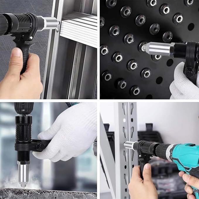 Professional Electric Rivet Gun Adapter Kit, Riveting Hand Tool Insert Nut Including 2.4/3.2/4.0/4.8mm Diameter Rivet Head, Cordless Electric Power Drill Adaptor Attachment (1PC)