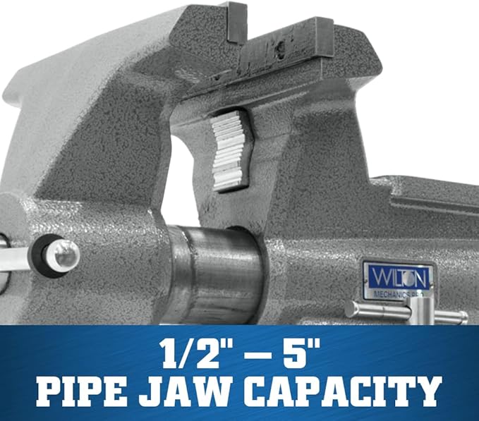 Wilton Mechanics Pro Bench Vise, 10" Jaw(Width-12", Opening-5-1/4") Throat (Model 8100M), gray