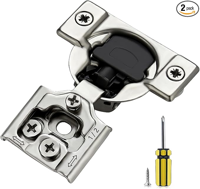 Ravinte 2 Pack 1 Pair 1/2 inch Overlay Soft Close Kitchen Cabinet Hinges Stainless Steel Adjustable Kitchen Hinges Satin Nickel Cabinet Hardware