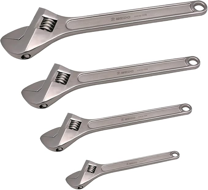WEDO 4PCS Adjustable Wrench Set 4",6",8",10",Stainless Steel | Wide Jaw Spanner,Professional Spanner,Precision Jaws,Corrosion Resistant,For Automotive,Home and Plumbing Repairs
