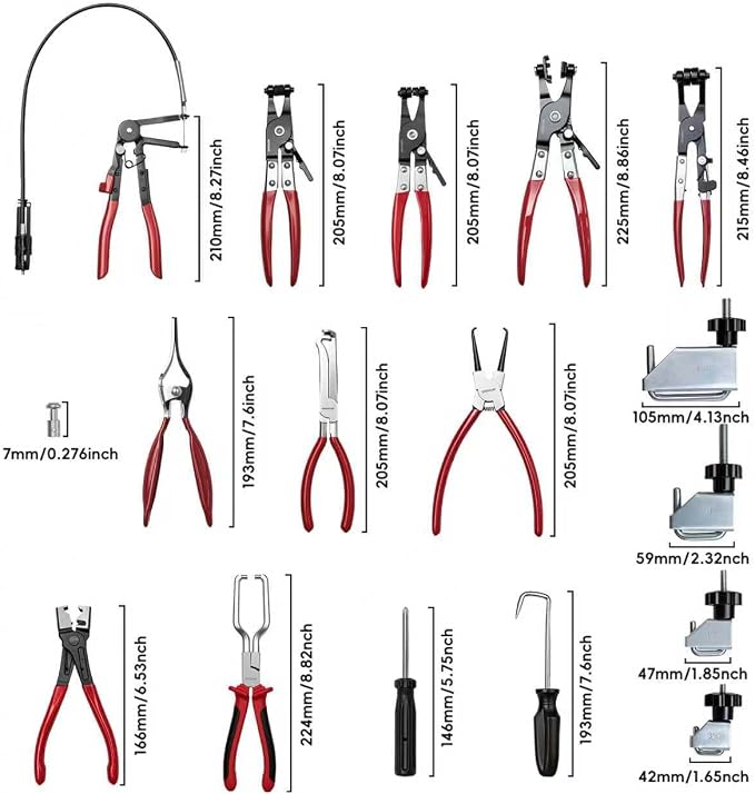WISEUP 17pcs Hose Clamp Pliers Set, Hose Clamp Removal Tool