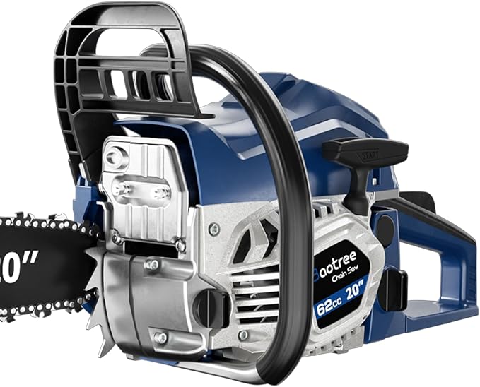 62cc 2-Cycle 20 Inch Gas Chainsaw for Tree Cutting, Firewood, Logging | Anti-Vibration System, Quick Start Technology
