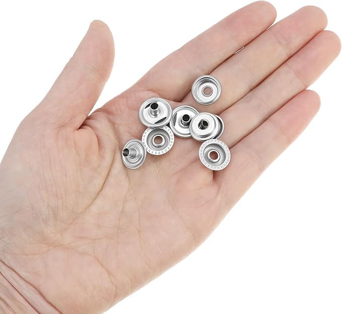 QWORK 200 Pieces Stainless Steel Snap Fastener Kit with 15mm Snap Cap Diameter, Including Hole Punch Pliers and Setting Tools, for Canvas, Tarpaulins, Garments