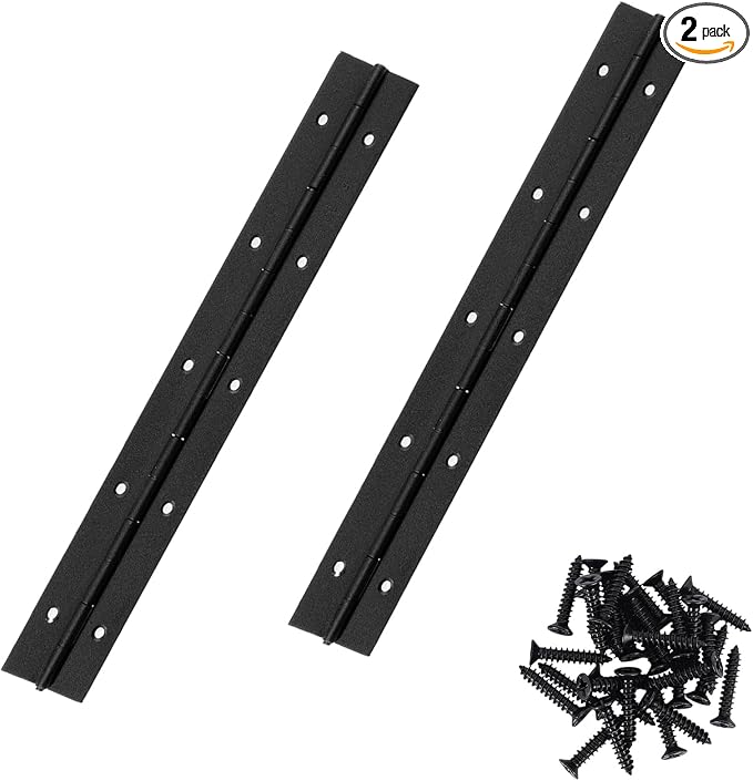 2Pcs 10inch Black Heavy Duty Continuous&Piano Hinges,1.2" Open Width Stainless Steel Piano Hinge with Holes and Screws,Working for Wood Box,Wood Furniture,Piano Cabinets.