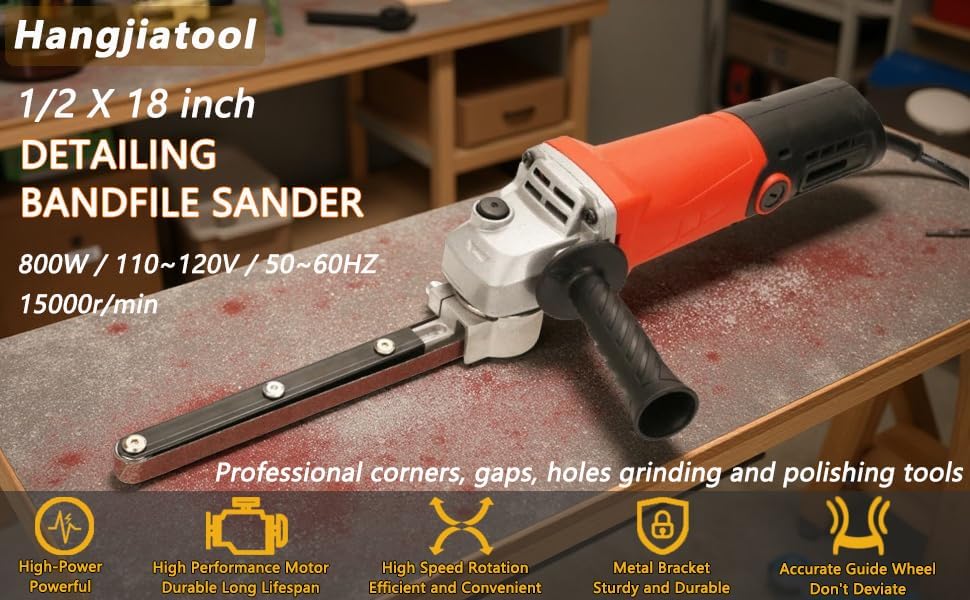 Belt Sander - 800W Detail Band File Belt Sander, 1/2"x18" Finger Belt Sander for Grinding and Polishing Wood, Paint, Metal Rust Move,welding Spot and DIY.