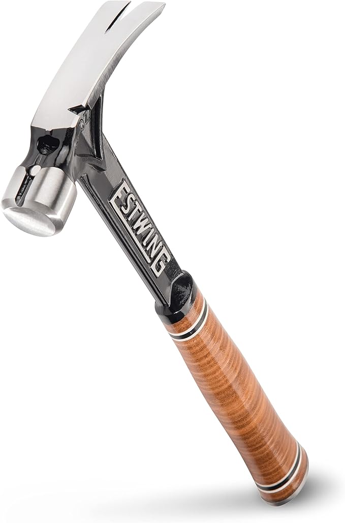 ESTWING Ultra Series Hammer - 15 oz USA Made Short Handle Rip Claw Framing Hammer with Smooth Face & Genuine Leather Grip - E15SR