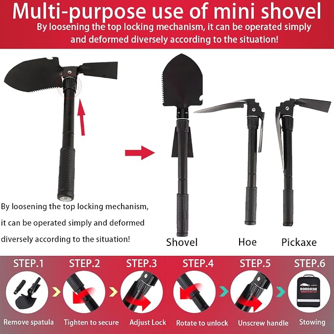 LIANXIN Emergency Roadside Kit for Car - Roadside Safety Tool Kit,with Jumper Cables Car Kit Headlamp Folding Shovel Safety Hammers Tow Rope, Emergency Roadside Car Kit