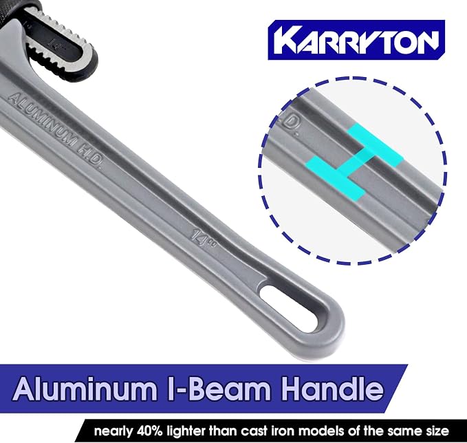 14 Inch Aluminum Pipe Wrench, 2-3/4"/70mm Adjustable Cr-Mo Jaw Opening Heavy Duty Aluminum Straight Handle Plumbing Wrenches, Perfect Plumbers Tool Exceed GGG Standard